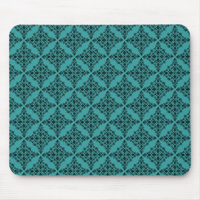 Damask Mousepad Perfeitamente Polida, Teal (Frente)