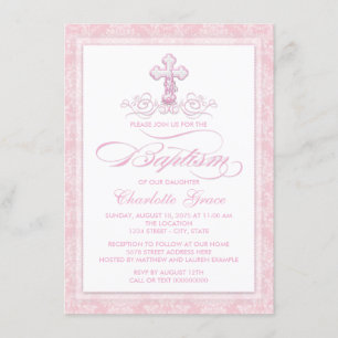 Damask Rosa Cruzando Garotas Convites De Batismo