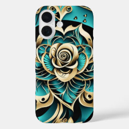 Damask Rosa Teal, Dourado e preto