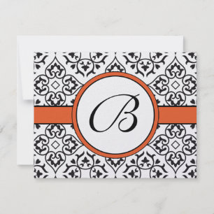 Damask Side Borders Orange Trim Weding RSVP