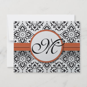 Damask Side Borders Orange Trim Weding RSVP