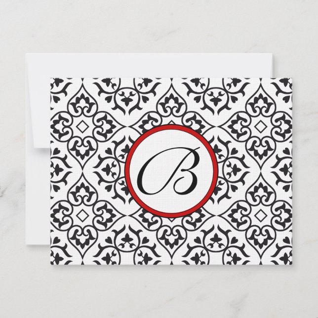 Damask Side Borders Red Trim Weding RSVP (Frente)