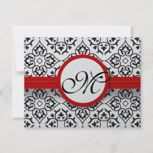 Damask Side Borders Red Trim Weding RSVP