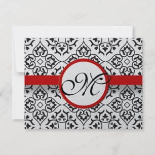 Damask Side Borders Red Trim Weding RSVP