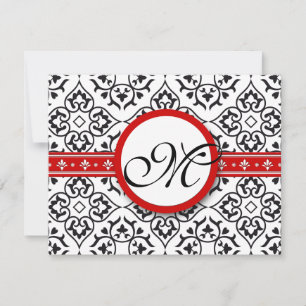 Damask Side Borders Red Trim Weding RSVP