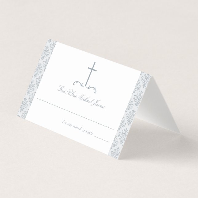 Damask Silver Cinza Primeira Cruz Religiosa Comuni (Frente)