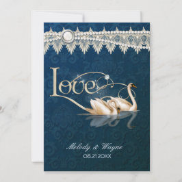 Damask Swan Elegance Blue - Convite para casamento