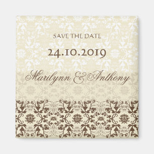Damask Swirls Lace Coffee Imã salve a data