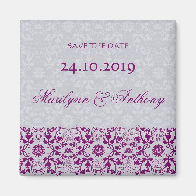 Damask Swirls Lace Orchid Imã salve a data (Frente)