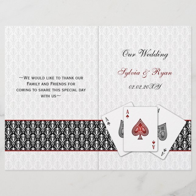 damask Vegas Red Dornated Wedding programa (Frente)