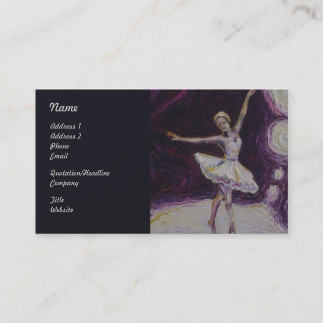 Dança da bailarina em cartões de visitas roxos (Frente)