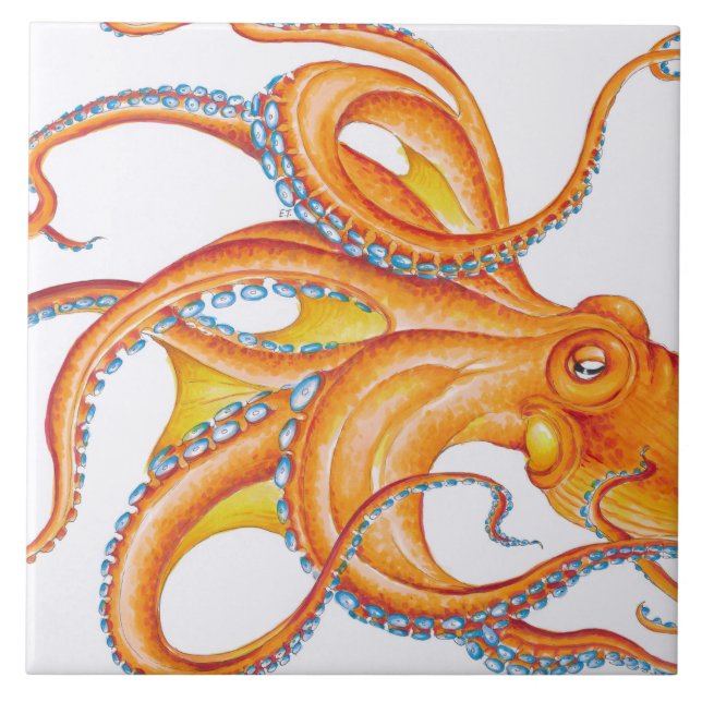 Dança de Arte Tinta Octopus Vermelho Laranja (Frente)
