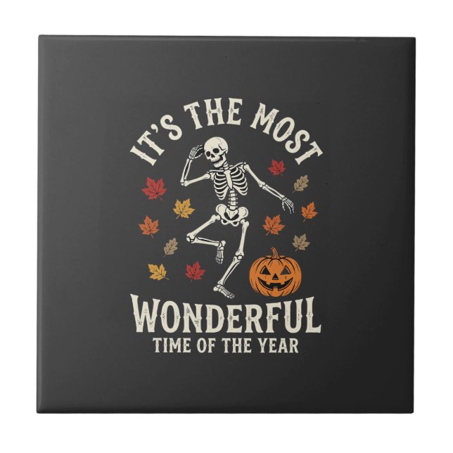 Dança de Esqueleto de Halloween Abóbora Outono (Frente)