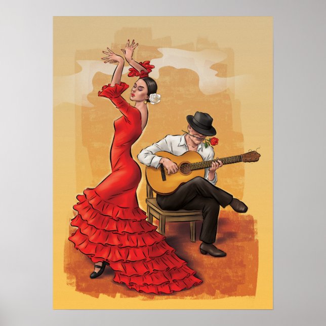 Dança Flamenco - Poster de Arte Ilustrada (Sem Tex (Frente)