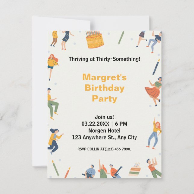 Dança musical peculiar colorida e aniversário fofo (Frente)