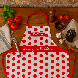 "Dança na cozinha" - Bolinhas brancas e vermelhas