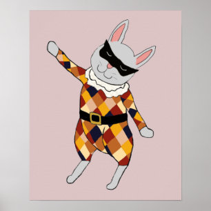 Dançando Harlequin Bunny Poster Impressão