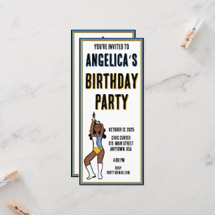 Dançarina Convite de festas Azul Claro, Dourado, B