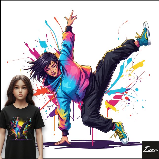 Dançarina de Breakdance Pose Tie-Dye Arte Salpicad (Criador carregado)