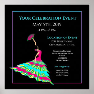 Dançarino Flamenco Poster Isolado Negro, Sua Infor