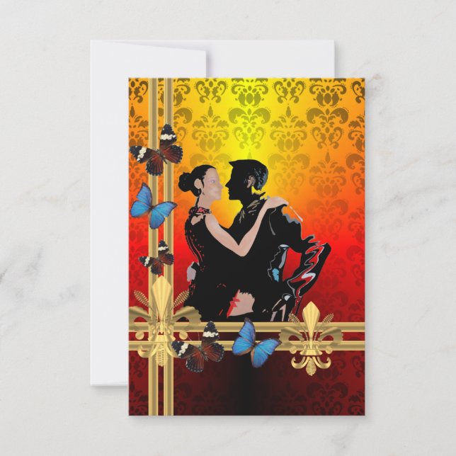 Dançarinos românticos do tango em damask (Frente)