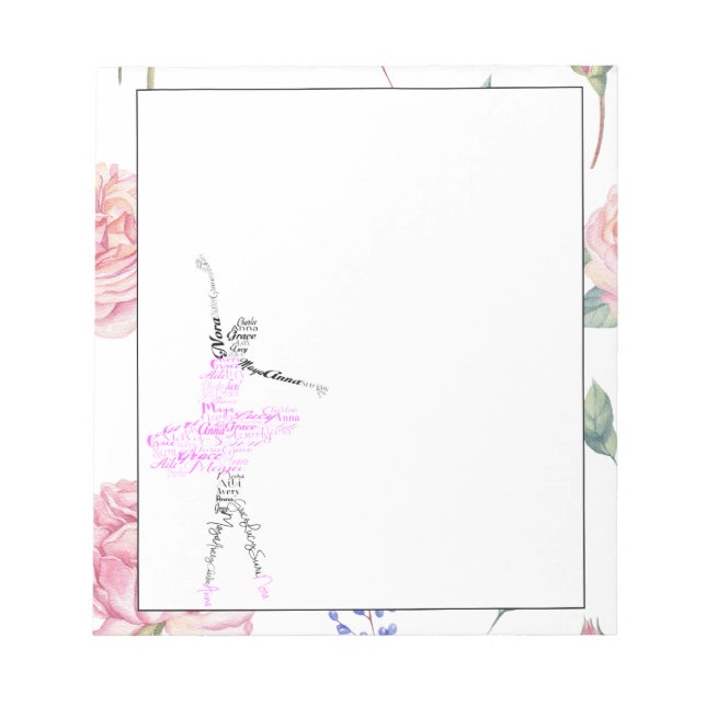 Dance Ballerina | Bloco de notas Rosa Watercolor (Frente)