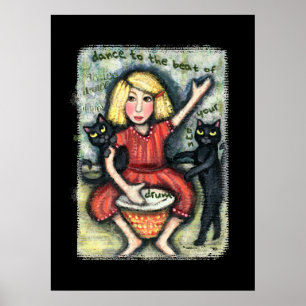 Dancing Black Cats Art Poster Print