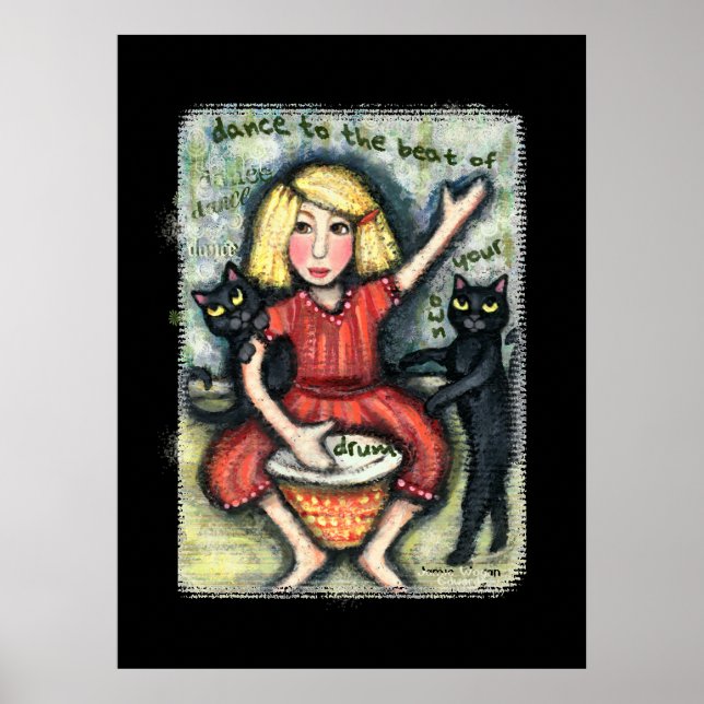 Dancing Black Cats Art Poster Print (Frente)