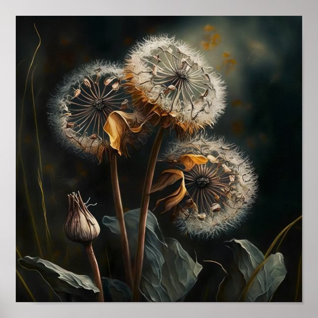 Dandelion Flowers Art Impressão Poster (Frente)
