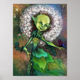 Dandelion Girl and Butterfly Poster - Pintura