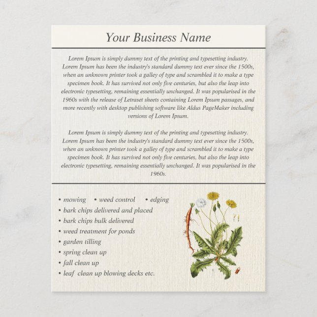 Dandelion Illustration Landscaping Business Flyer (Frente)