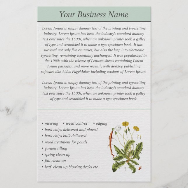 Dandelion Illustration Landscaping Business Flyer (Frente)