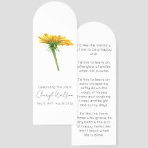 Dandelion | Marcador de Livro de Memória de Funera