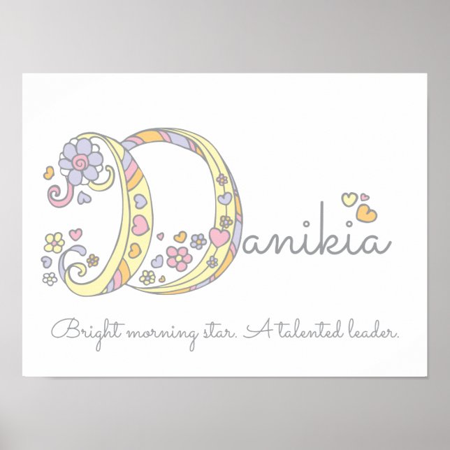 Danikia pôster decorativo com nome e significado (Frente)