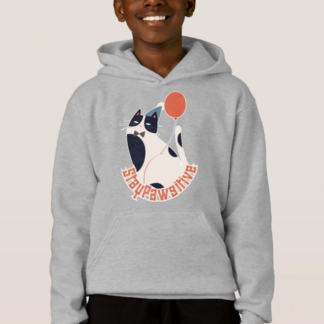 Dapper Tuxedo Cat with Balloon Kids Hoodie (Frente)