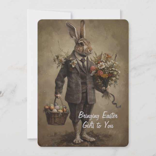 Dapper Victorian Easter Bunny With Gifts (Frente)