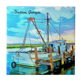Darien Shrimp Boat Frota com Darien, Georgia Text
