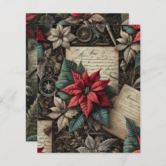 Dark Academia Poinsettia Stationery Scrapbook (Frente/Verso)