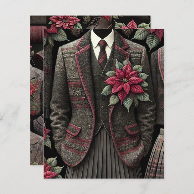 Dark Academia Poinsettia Uniform Scrapbook Paper (Frente/Verso)