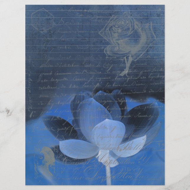 Dark blue old handwritting paper and flowers (Frente)
