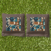 Dark Blue, Teal, Brown, and Tan Geometric Pattern