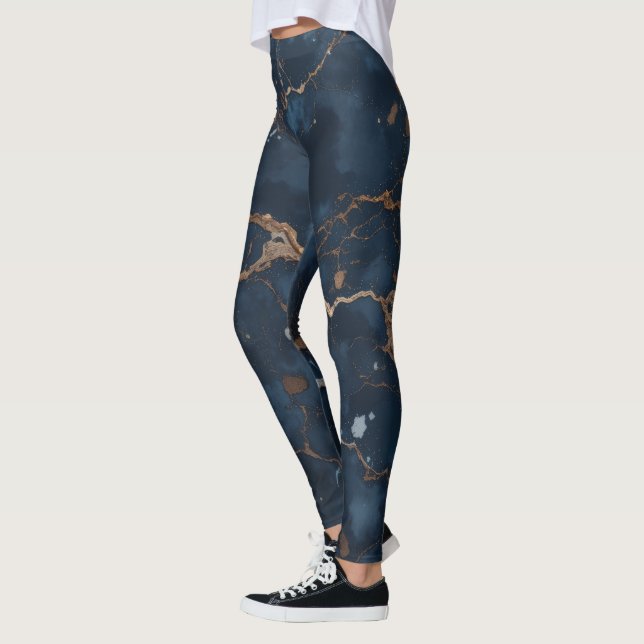 Dark blue Women Leggings with Gold Veins (Esquerda)