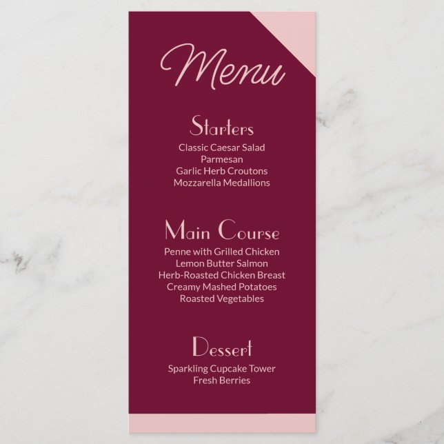 Dark Burgundy Light Pink Flat Menu (Frente)