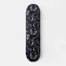 Dark Butterfly Botanical Celestial Skateboard