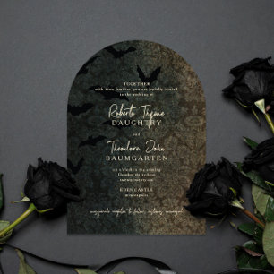 Dark Damask Romance Halloween Convite