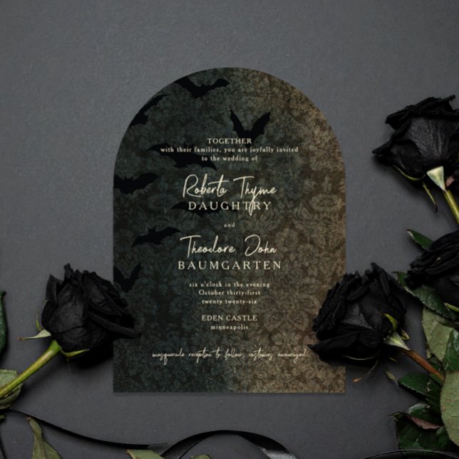 Dark Damask Romance Halloween Convite (arch card gothic Victorian Halloween wedding invitation )