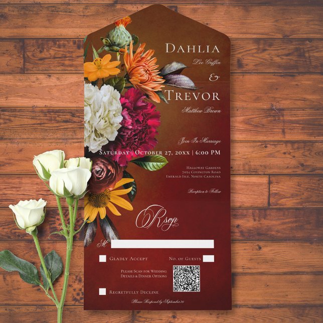 Dark Elegant Summer Sunset Floral Código QR (Dark Elegant Summer Sunset Floral QR Code All In One Invitation)