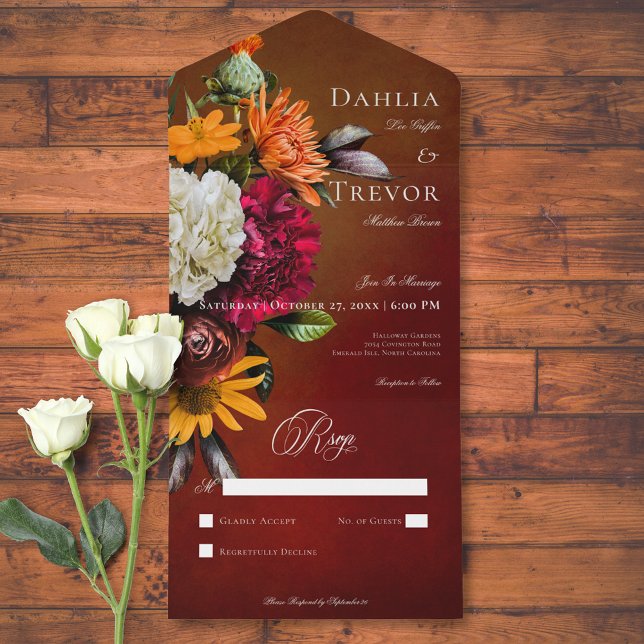 Dark Elegant Summer Sunset Floral Sem Janta (Dark Elegant Summer Sunset Floral No Dinner All In One Invitation)