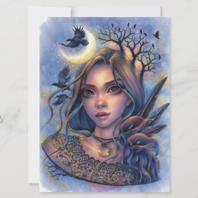 Dark Eyes Fairy Fantasy Moon Woman Art Card (Frente)