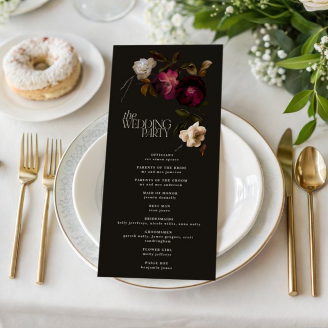 Dark Floral Wedding Program Elegant Burgundy (Criador carregado)